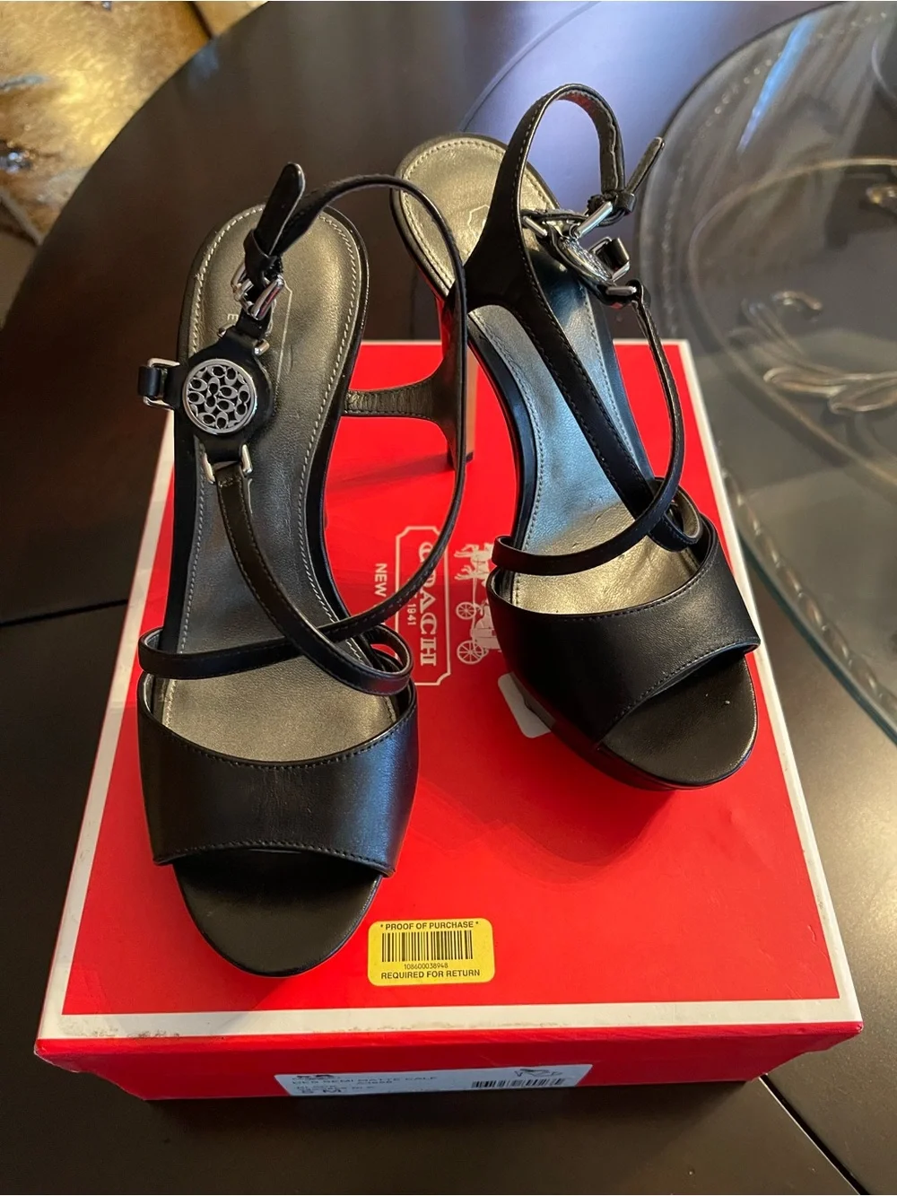 Coach Black Leather Platform Sandals